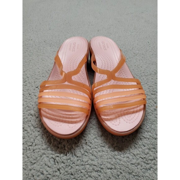 Crocs Isabella Sandals Womens Size 7 Orange Mini Wedge Flip Flops Casual Jelly - Picture 2 of 10
